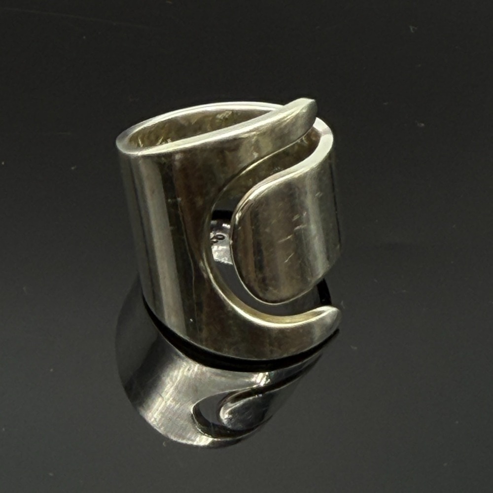 Mexico Sterling Modernist Geometric Wide Band Ring Silver HOB 925 Size 5.5